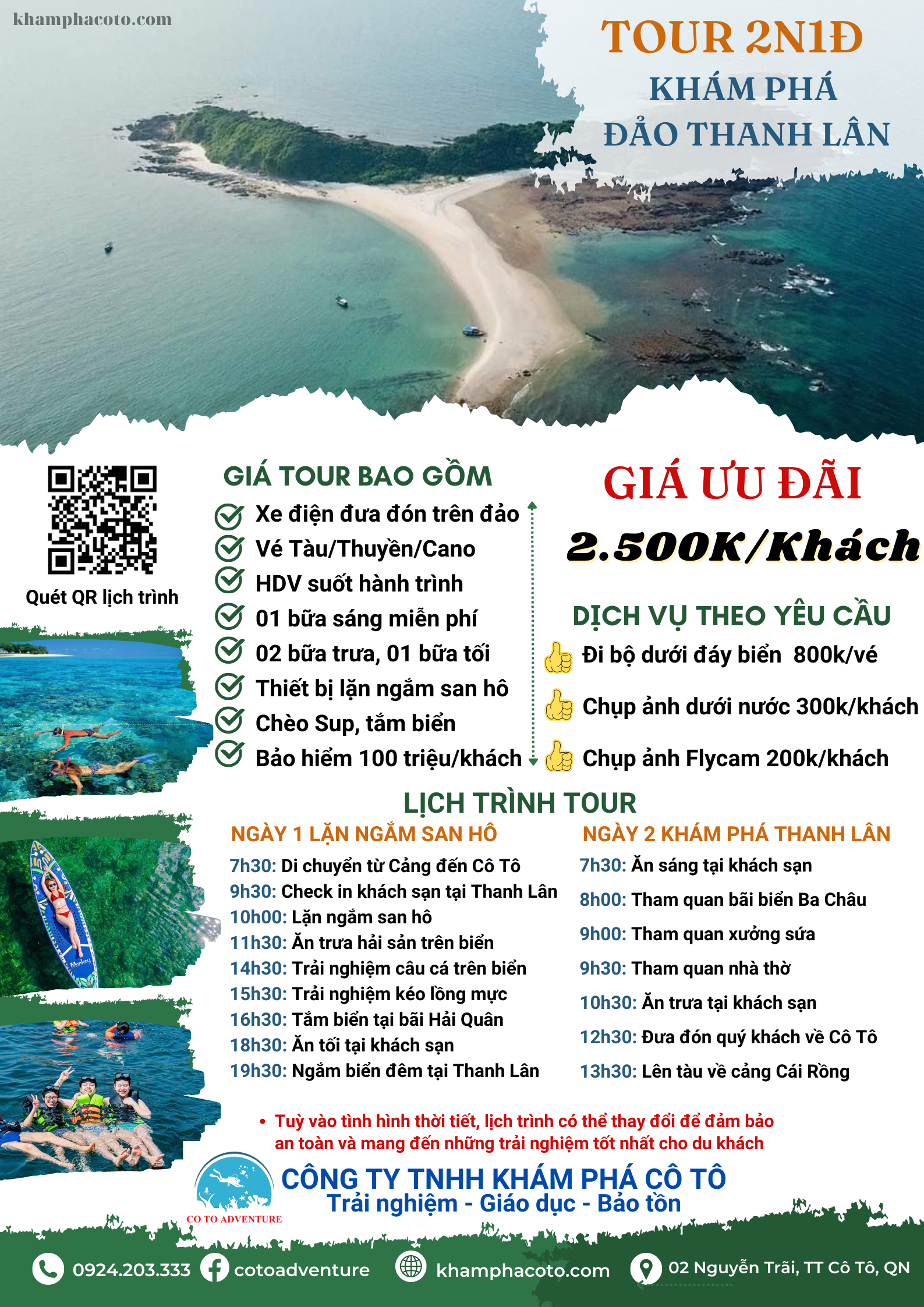 Tour 2N1Đ Khám phá thiên nhiên đảo Thanh Lân